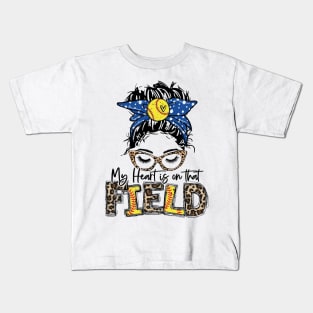 My Heart Is On That Field Softball Tee Leopard Softball Mom Kids T-Shirt